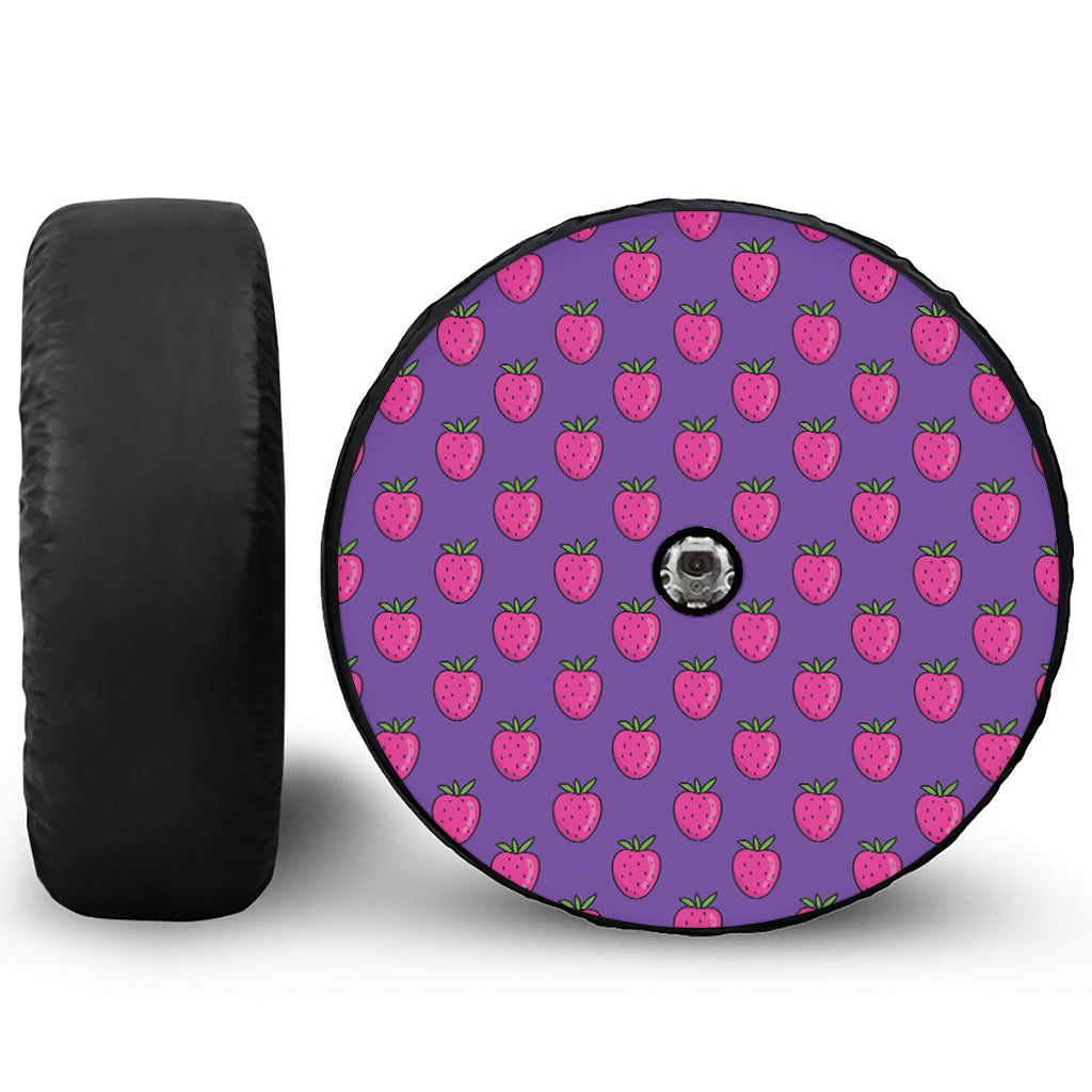 Purple Strawberry Pattern Print Tire Cover With Camera Hole