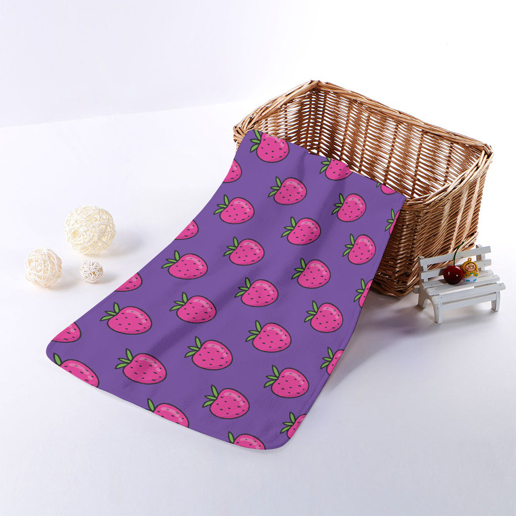 Purple Strawberry Pattern Print Towel