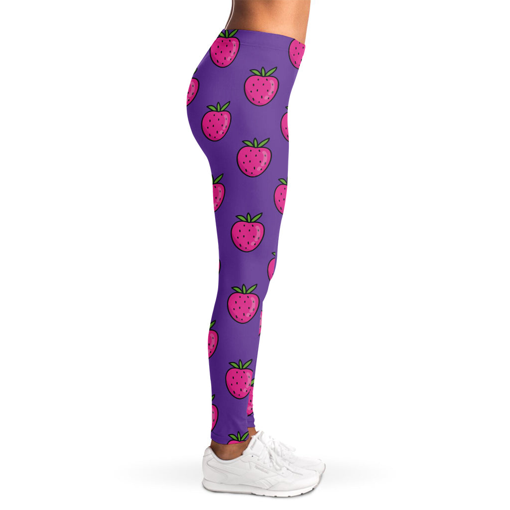 Purple Strawberry Pattern Print Women's Leggings
