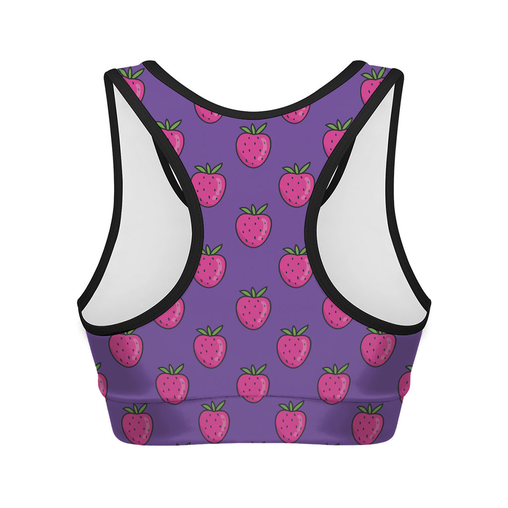 Purple Strawberry Pattern Print Women's Sports Bra