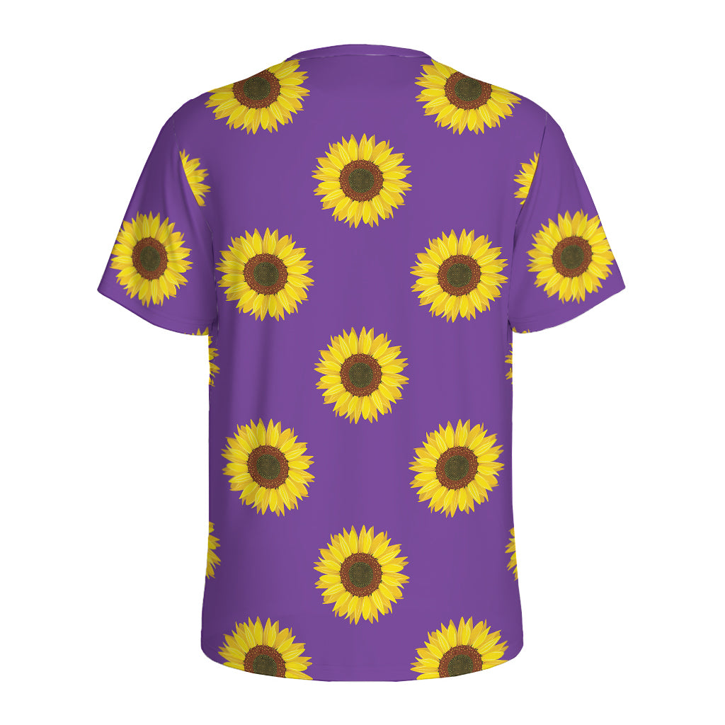 Purple Sunflower Pattern Print Men's Sports T-Shirt
