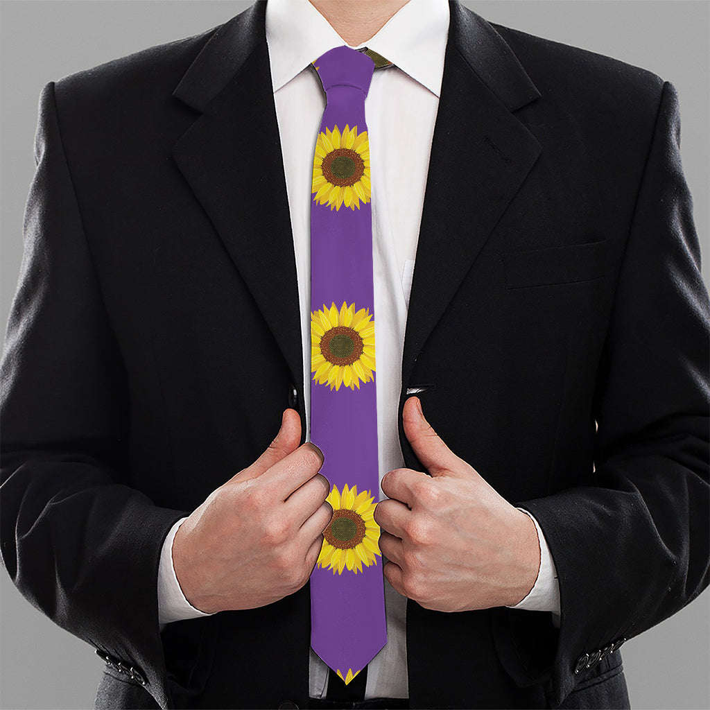 Purple Sunflower Pattern Print Necktie