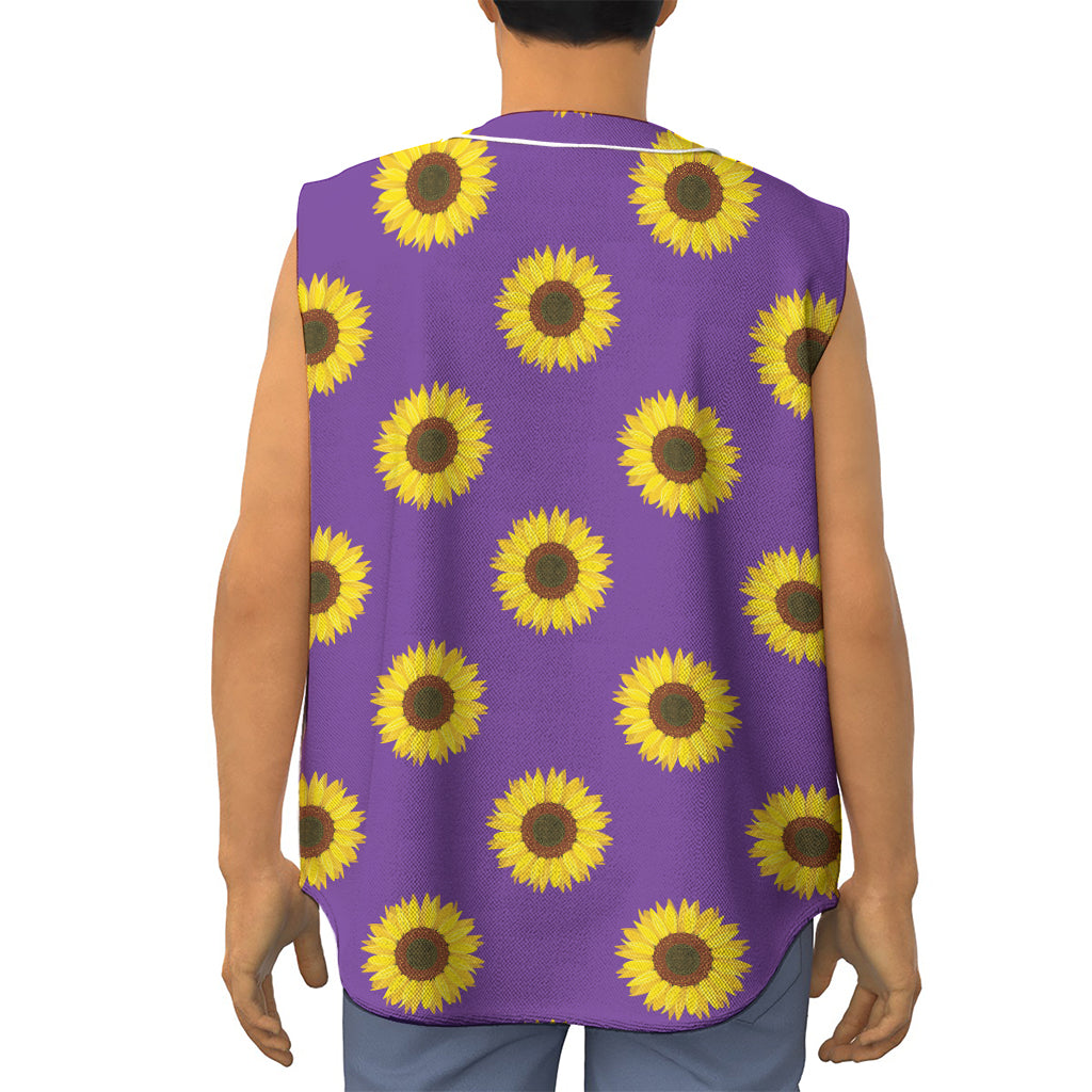 Purple Sunflower Pattern Print Sleeveless Baseball Jersey