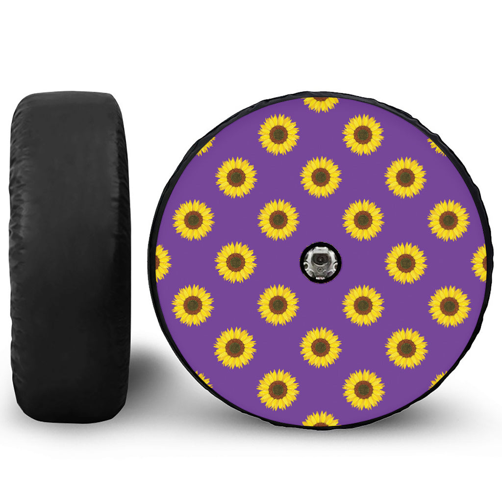 Purple Sunflower Pattern Print Tire Cover With Camera Hole