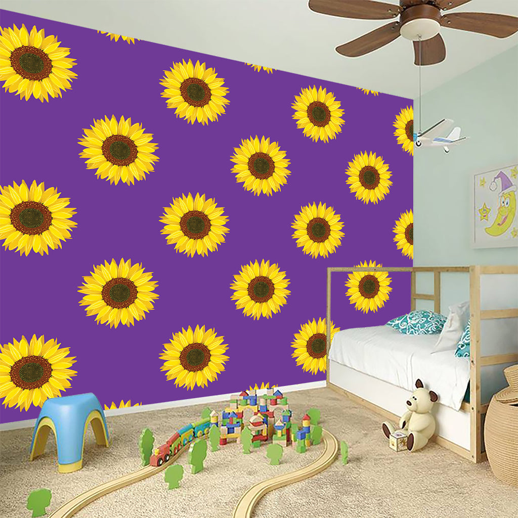 Purple Sunflower Pattern Print Wall Sticker