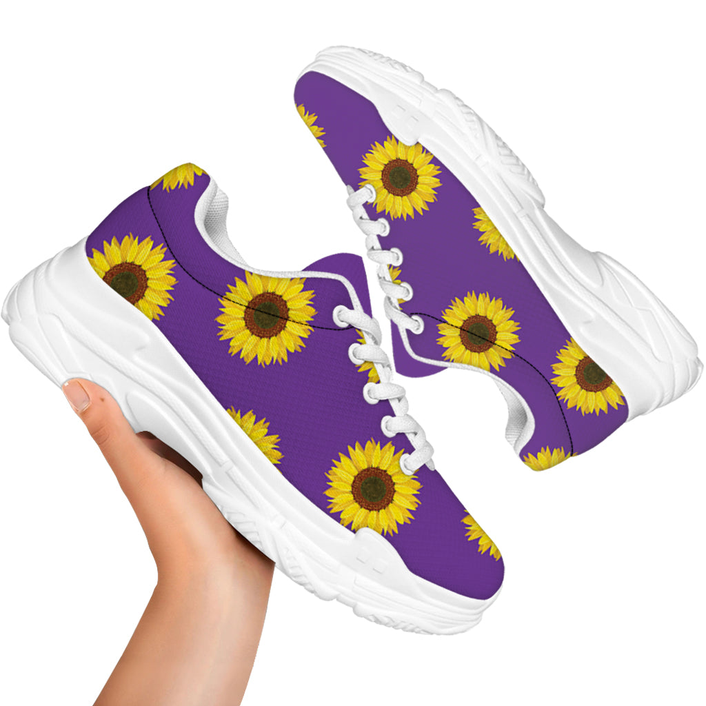 Purple Sunflower Pattern Print White Chunky Shoes