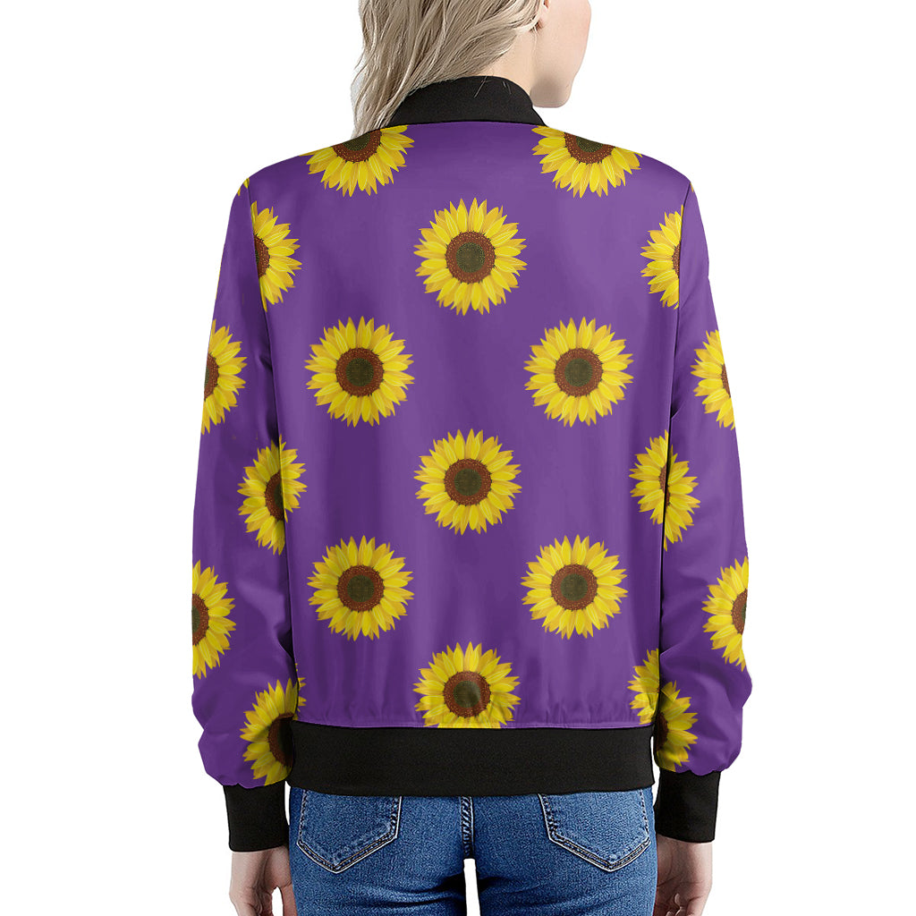 Purple Sunflower Pattern Print Women's Bomber Jacket
