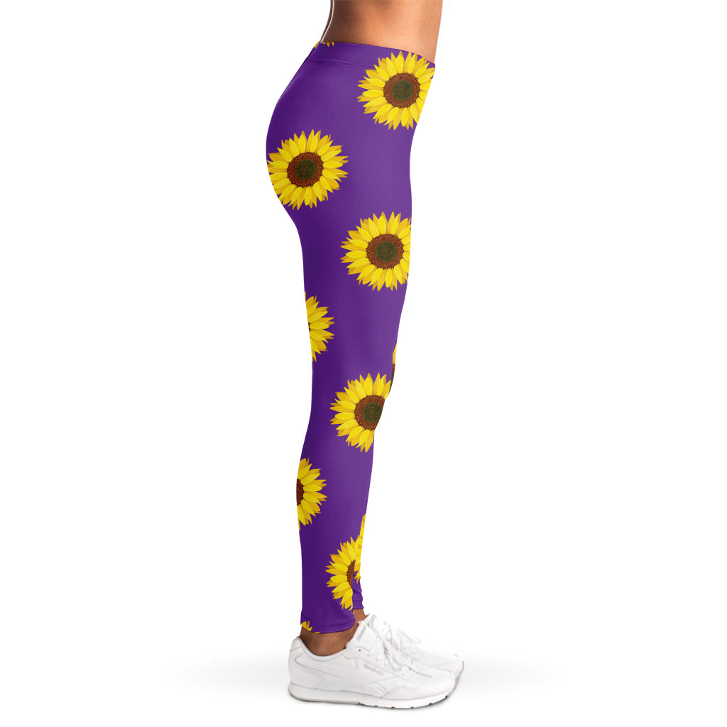Purple Sunflower Pattern Print Women's Leggings