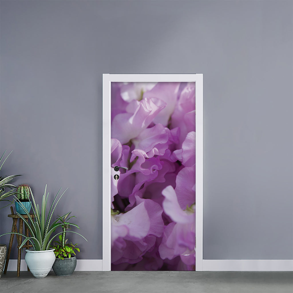 Purple Sweet Pea Print Door Sticker