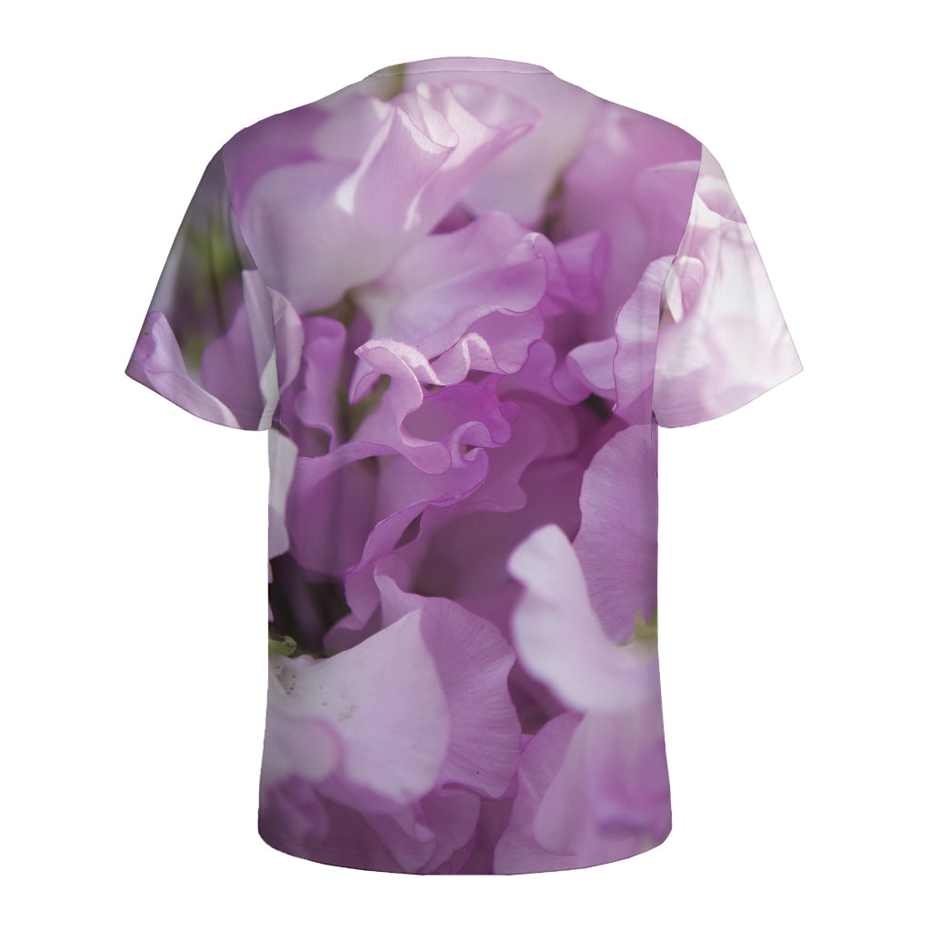 Purple Sweet Pea Print Men's Sports T-Shirt