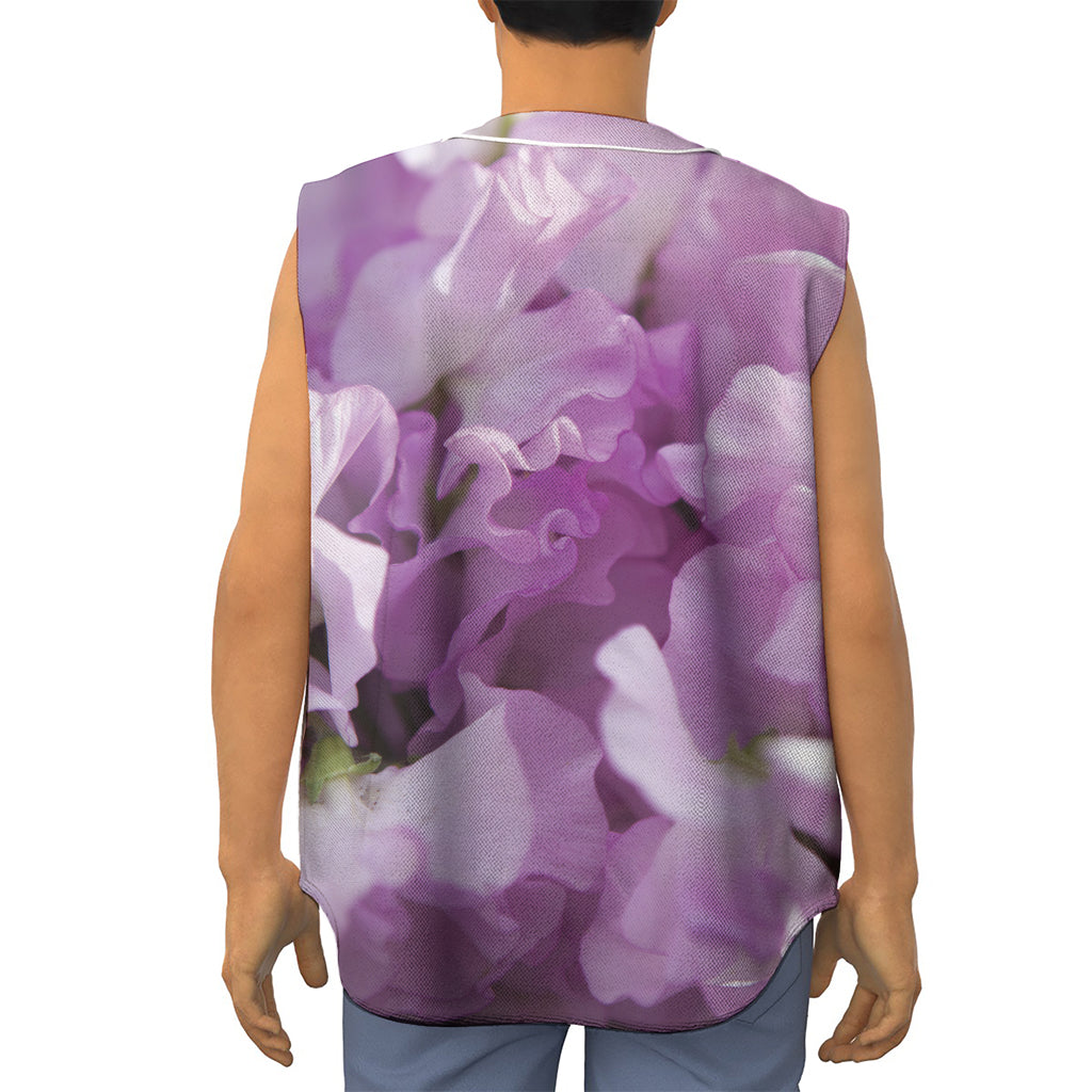 Purple Sweet Pea Print Sleeveless Baseball Jersey