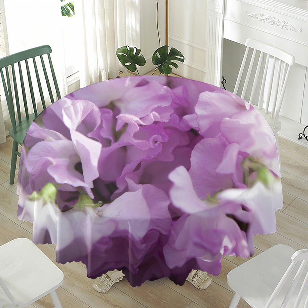Purple Sweet Pea Print Waterproof Round Tablecloth