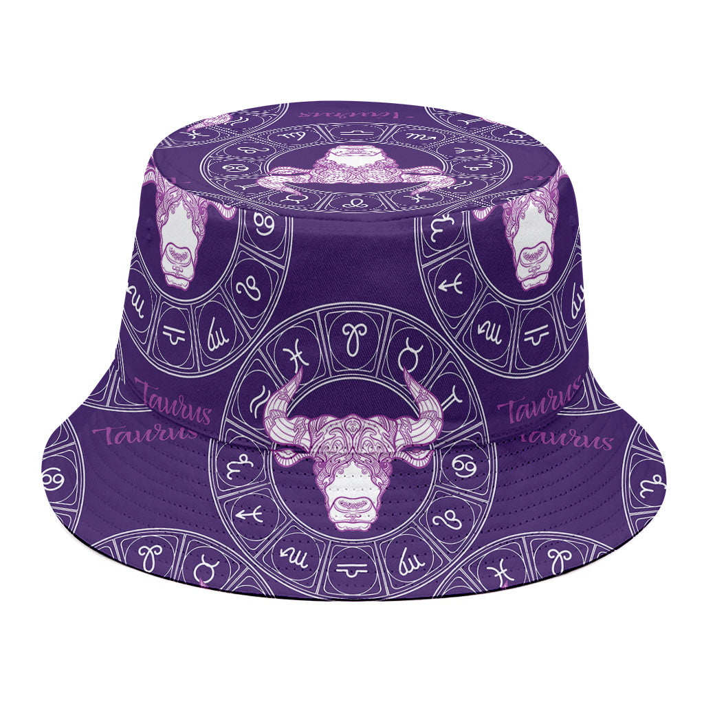 Purple Taurus Zodiac Pattern Print Bucket Hat