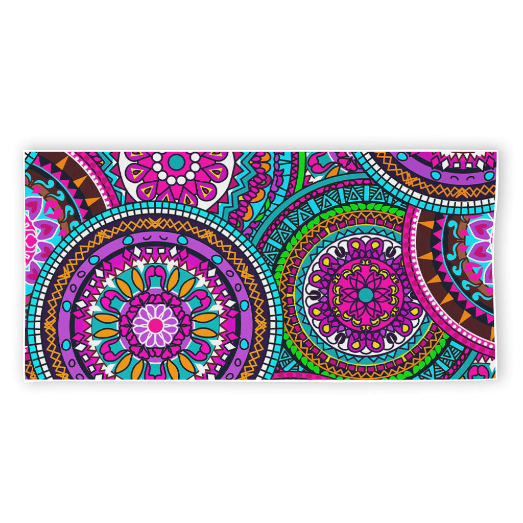Purple Teal Circle Mandala Print Beach Towel