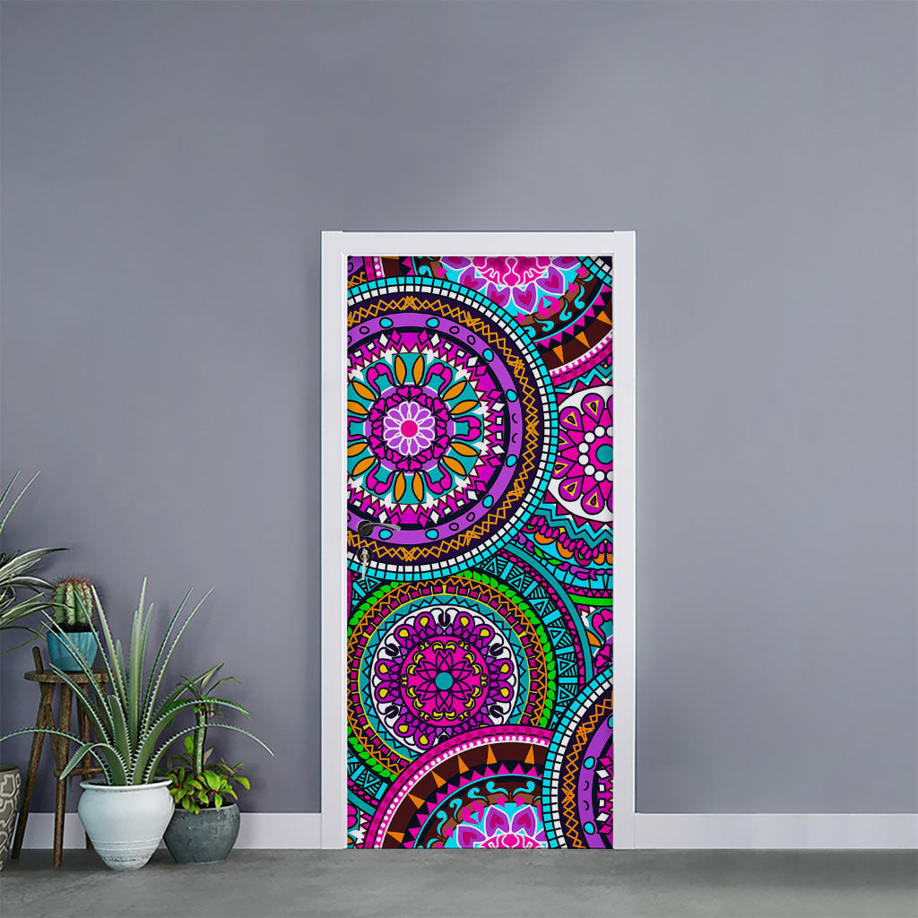Purple Teal Circle Mandala Print Door Sticker