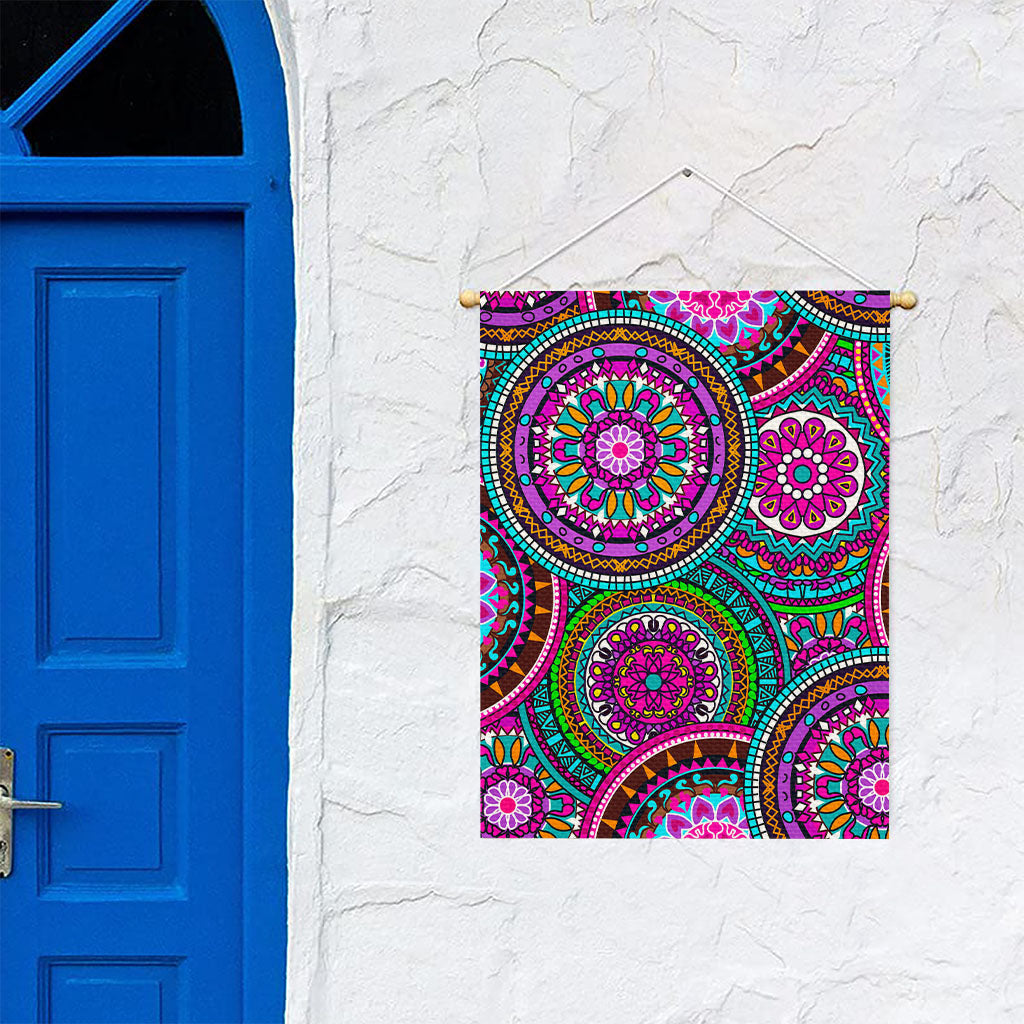 Purple Teal Circle Mandala Print Garden Flag