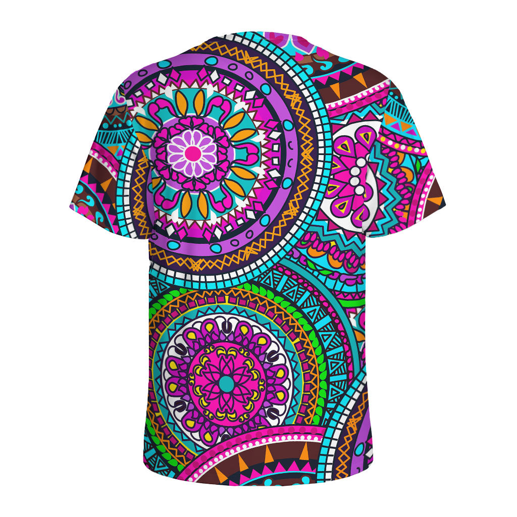 Purple Teal Circle Mandala Print Men's Sports T-Shirt