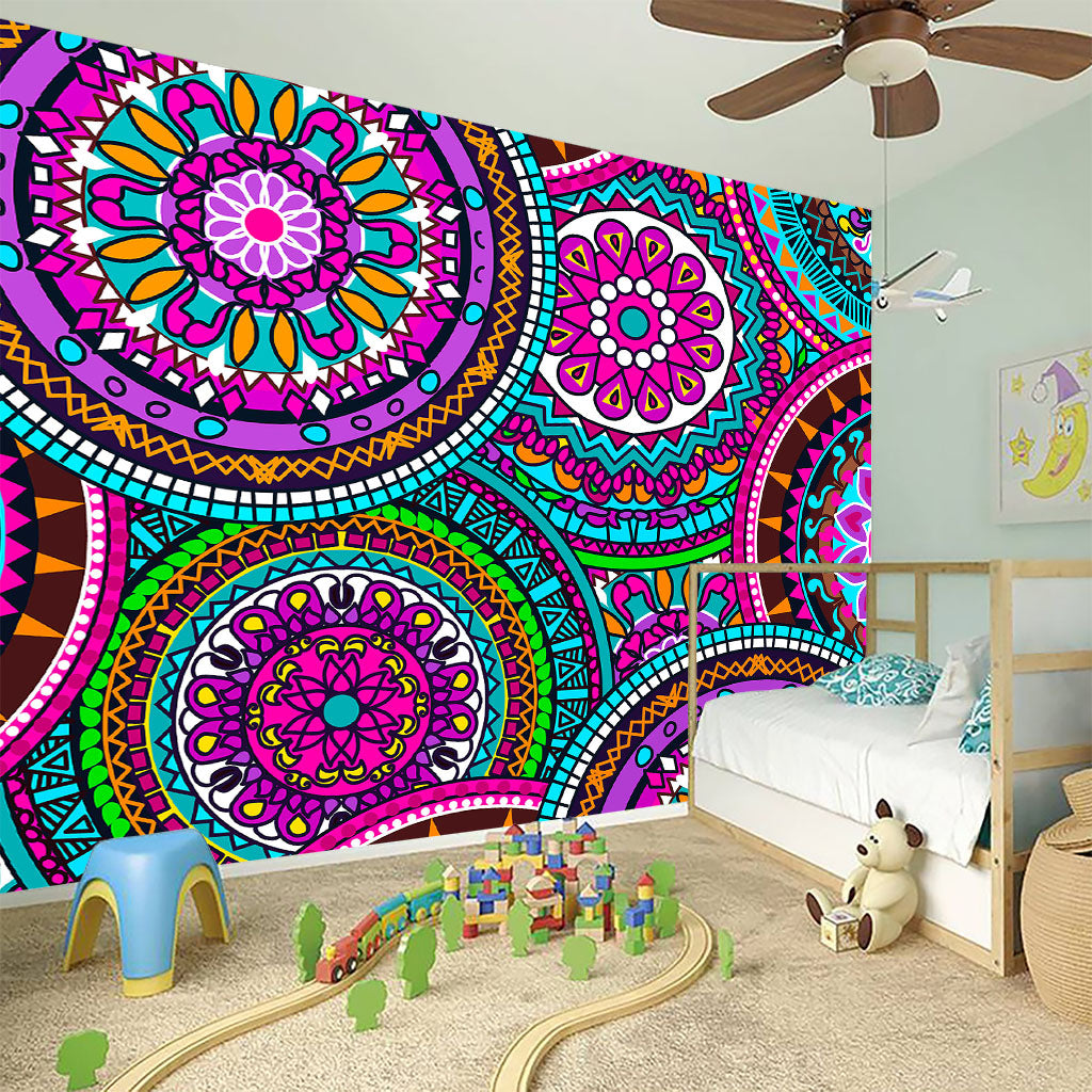 Purple Teal Circle Mandala Print Wall Sticker