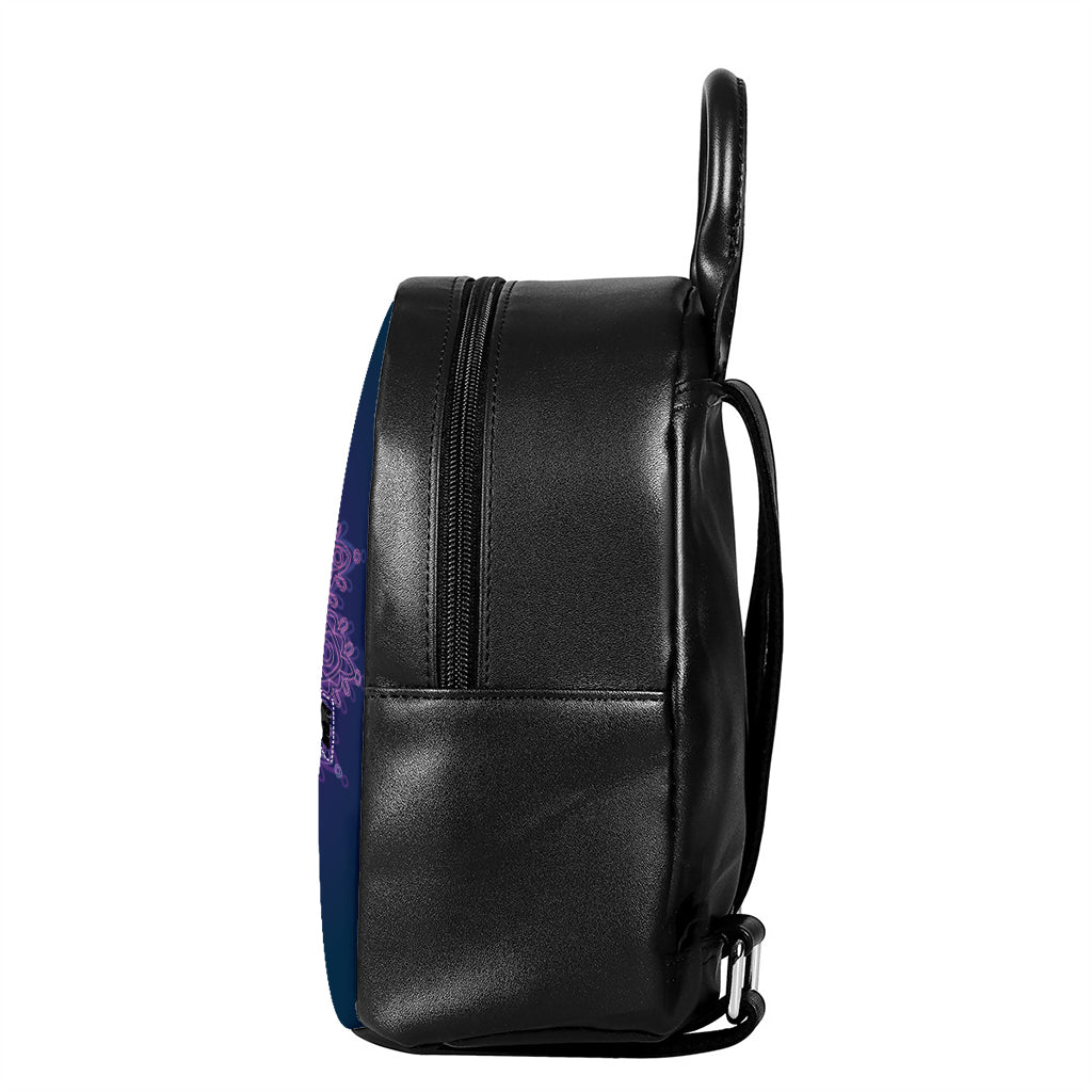 Purple Trippy Mandala Print Leather Backpack