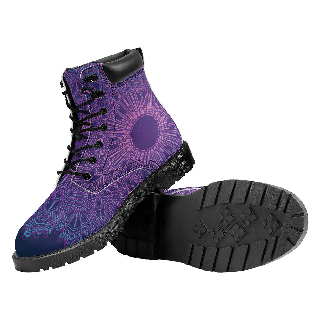 Purple Trippy Mandala Print Work Boots