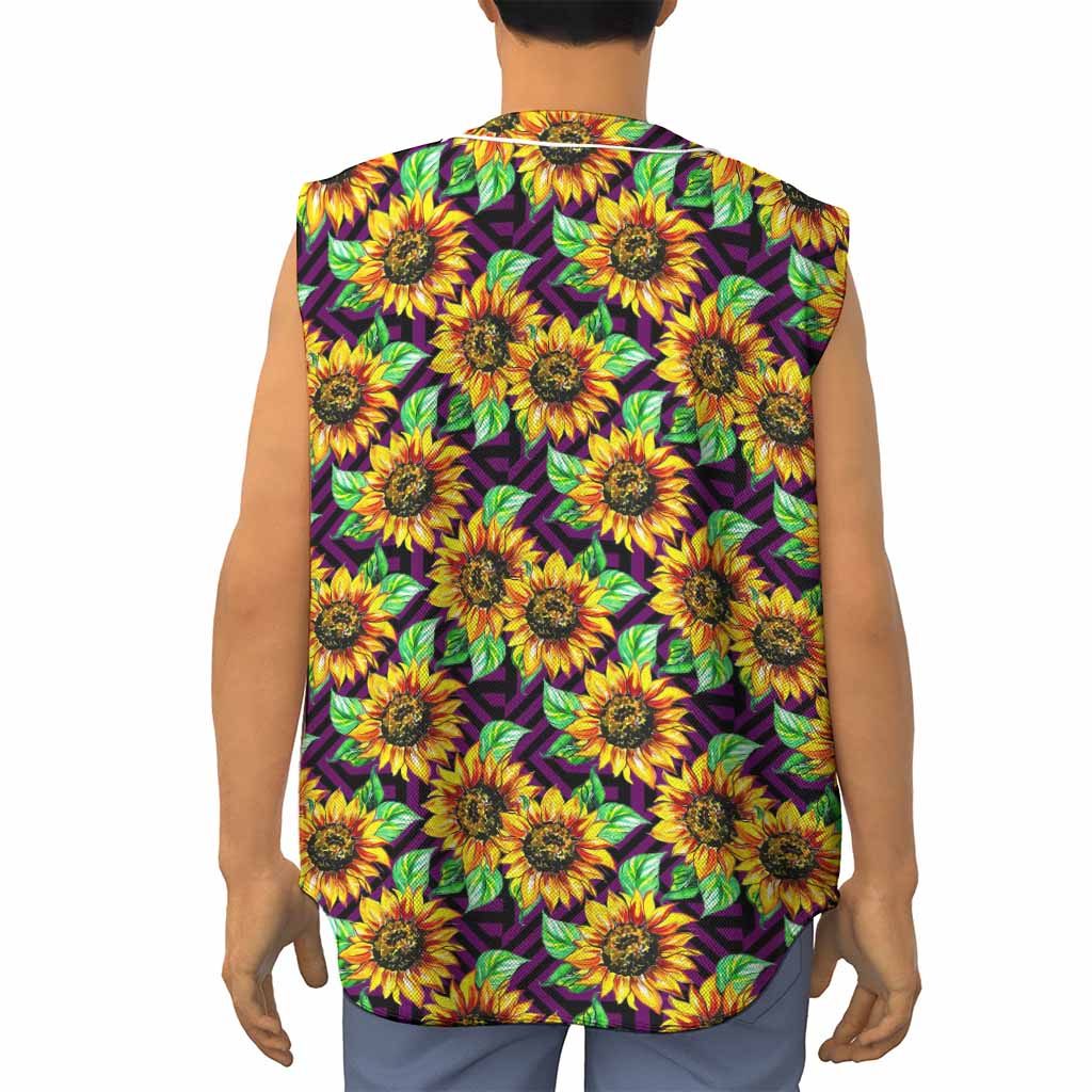 Purple Trippy Sunflower Pattern Print Sleeveless Baseball Jersey