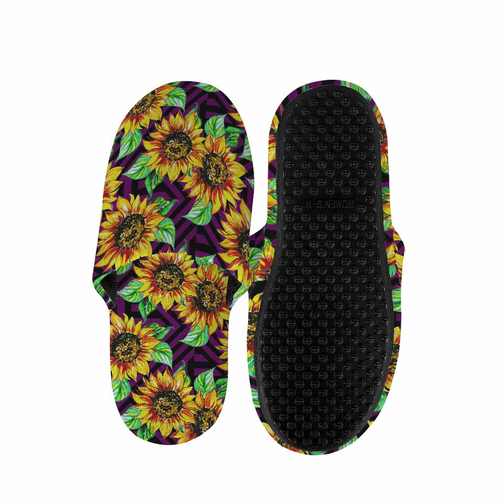 Purple Trippy Sunflower Pattern Print Slippers