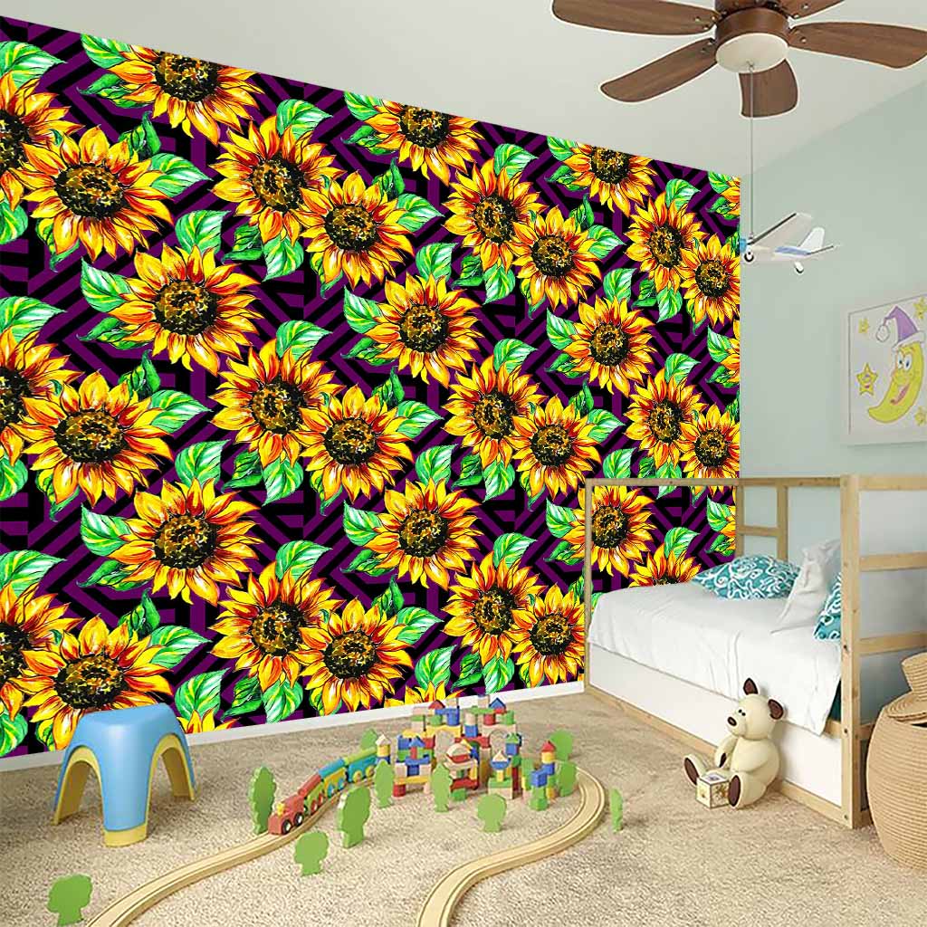 Purple Trippy Sunflower Pattern Print Wall Sticker