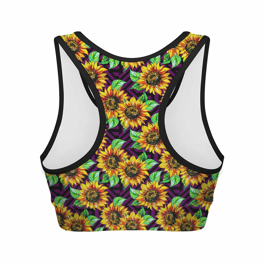 Purple Trippy Sunflower Pattern Print Women's Sports Bra