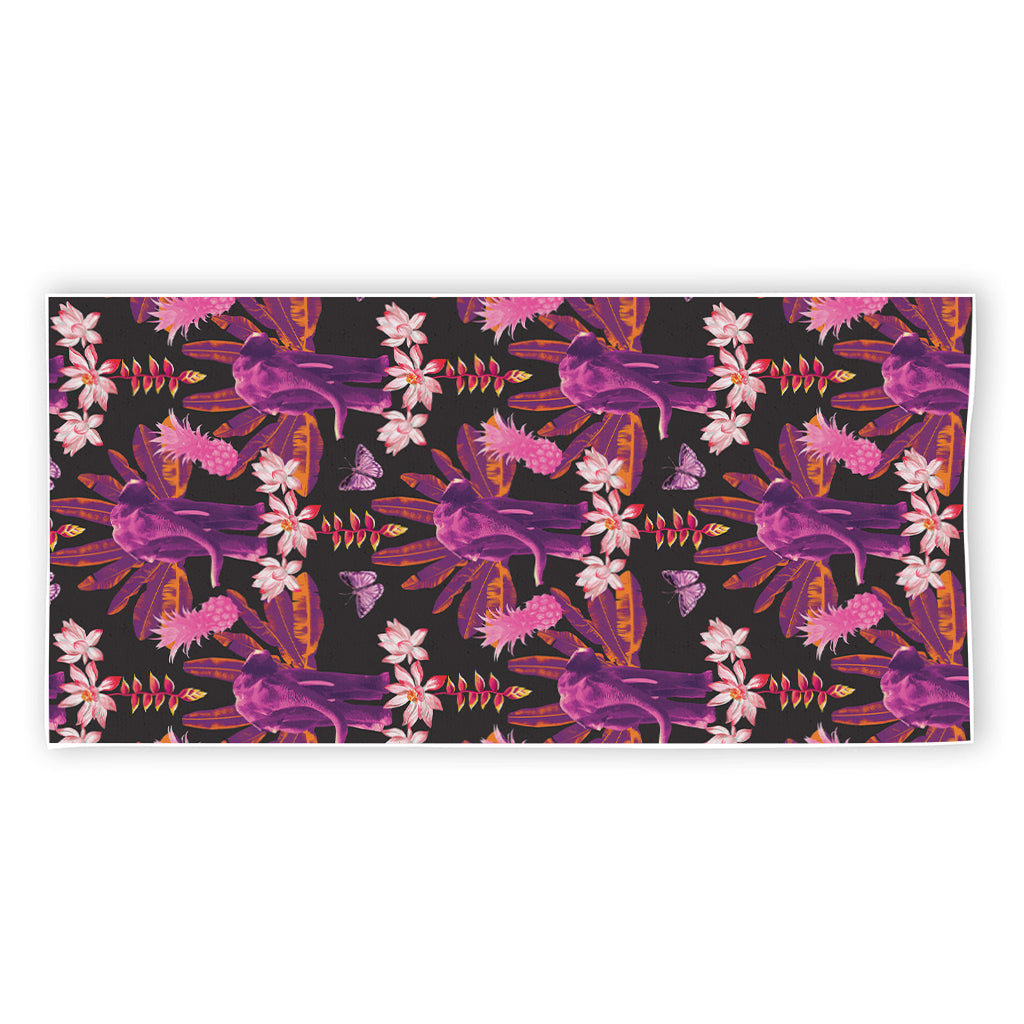 Purple Tropical Elephant Pattern Print Beach Towel