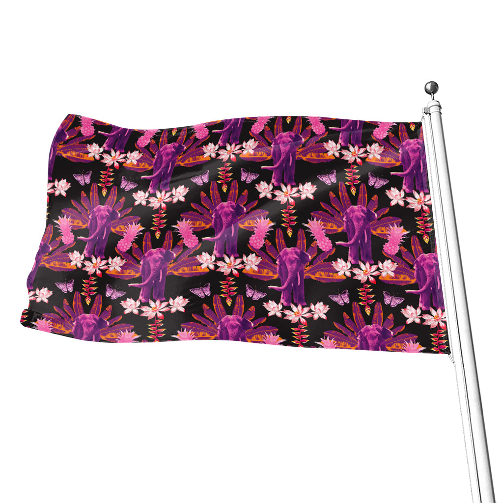Purple Tropical Elephant Pattern Print Flag