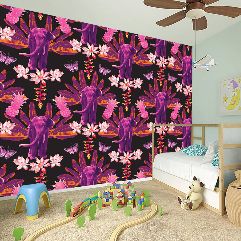 Purple Tropical Elephant Pattern Print Wall Sticker