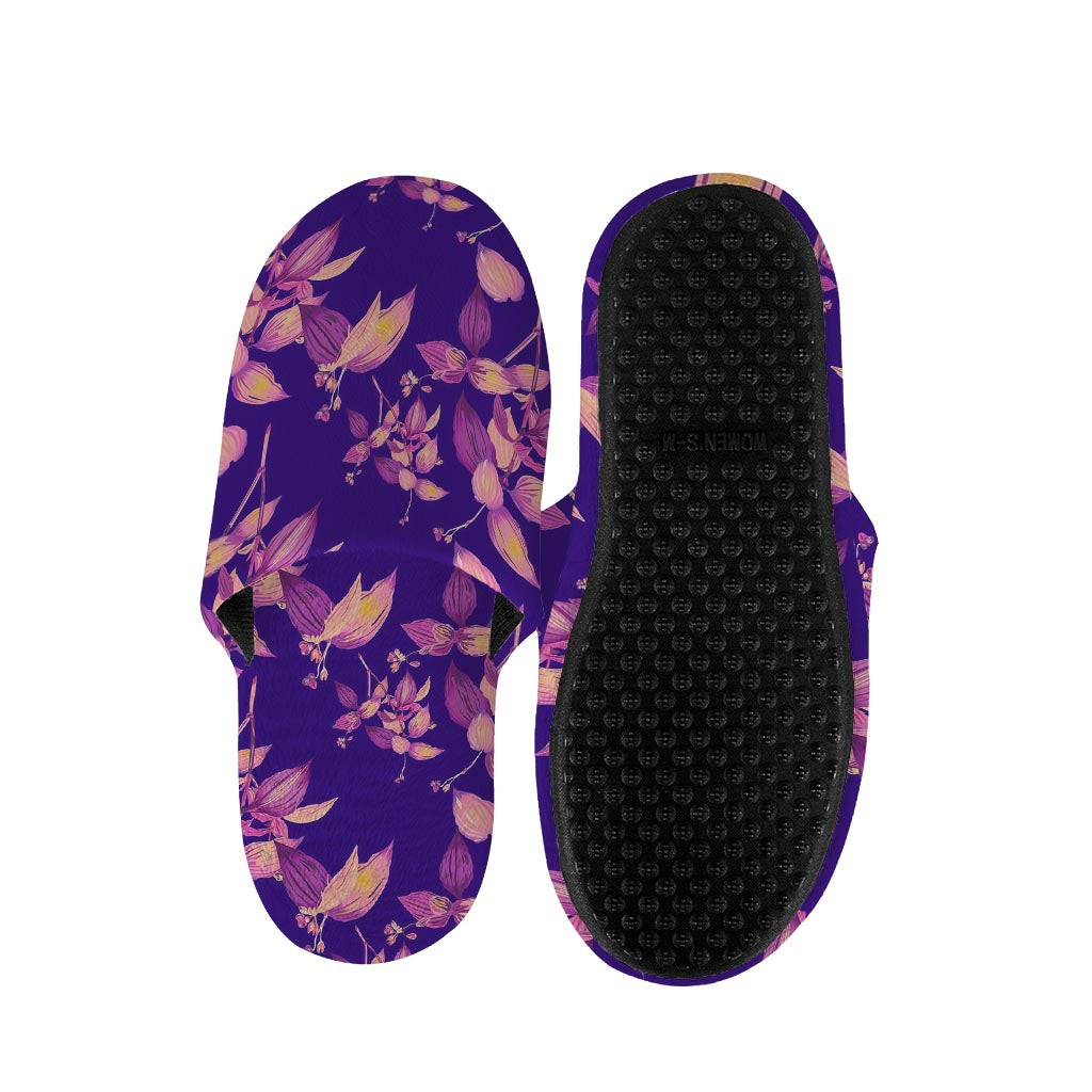 Purple Tropical Hawaiian Pattern Print Slippers