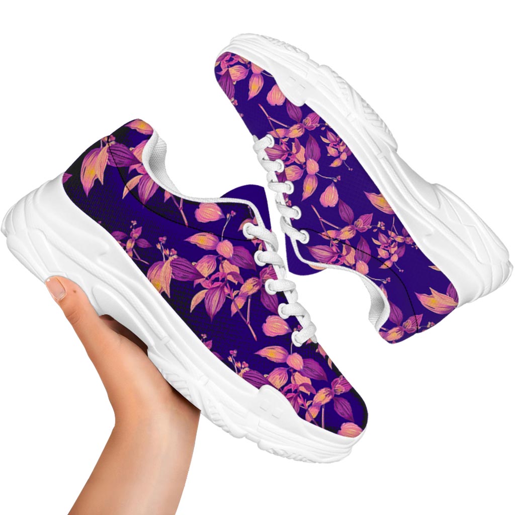 Purple Tropical Hawaiian Pattern Print White Chunky Shoes