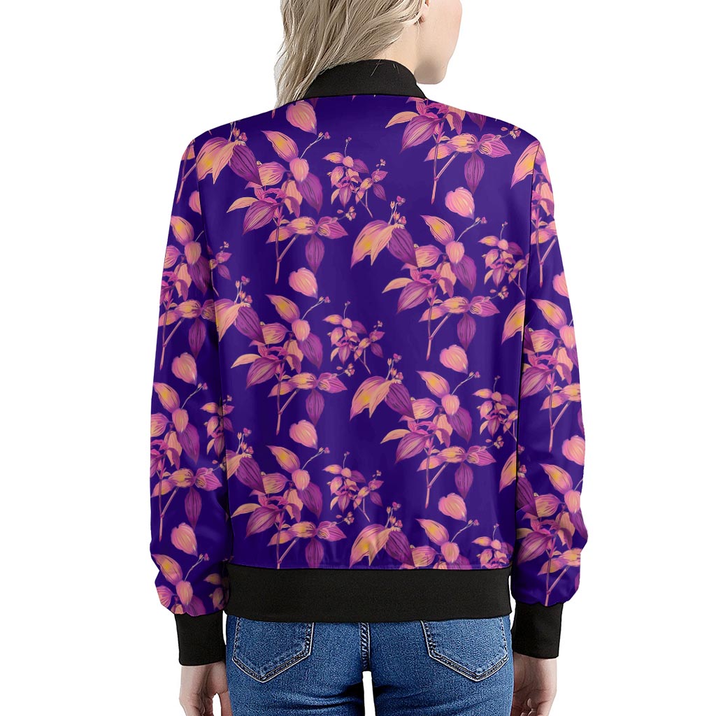 Purple Tropical Hawaiian Pattern Print Women's Bomber Jacket
