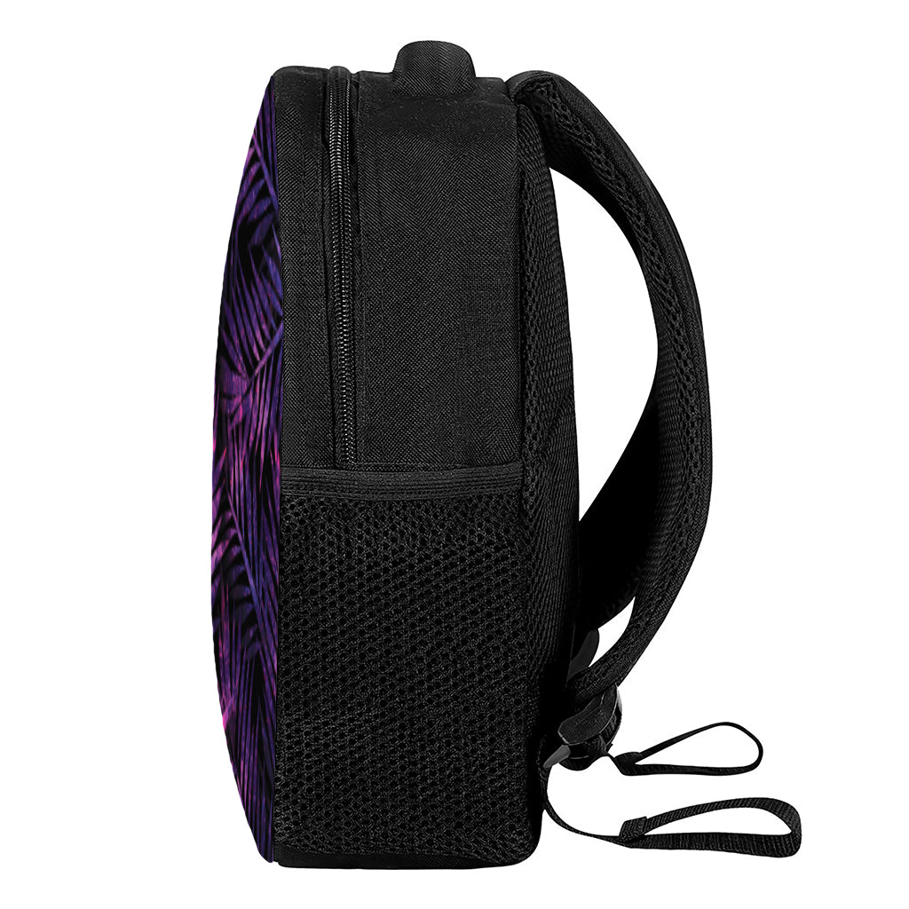 Purple Tropical Leaves Print Casual Backpack