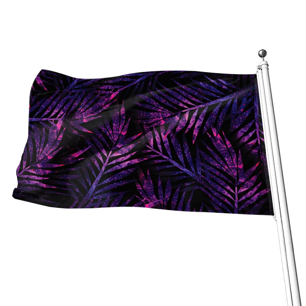 Purple Tropical Leaves Print Flag