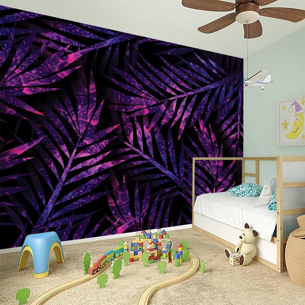 Purple Tropical Leaves Print Wall Sticker
