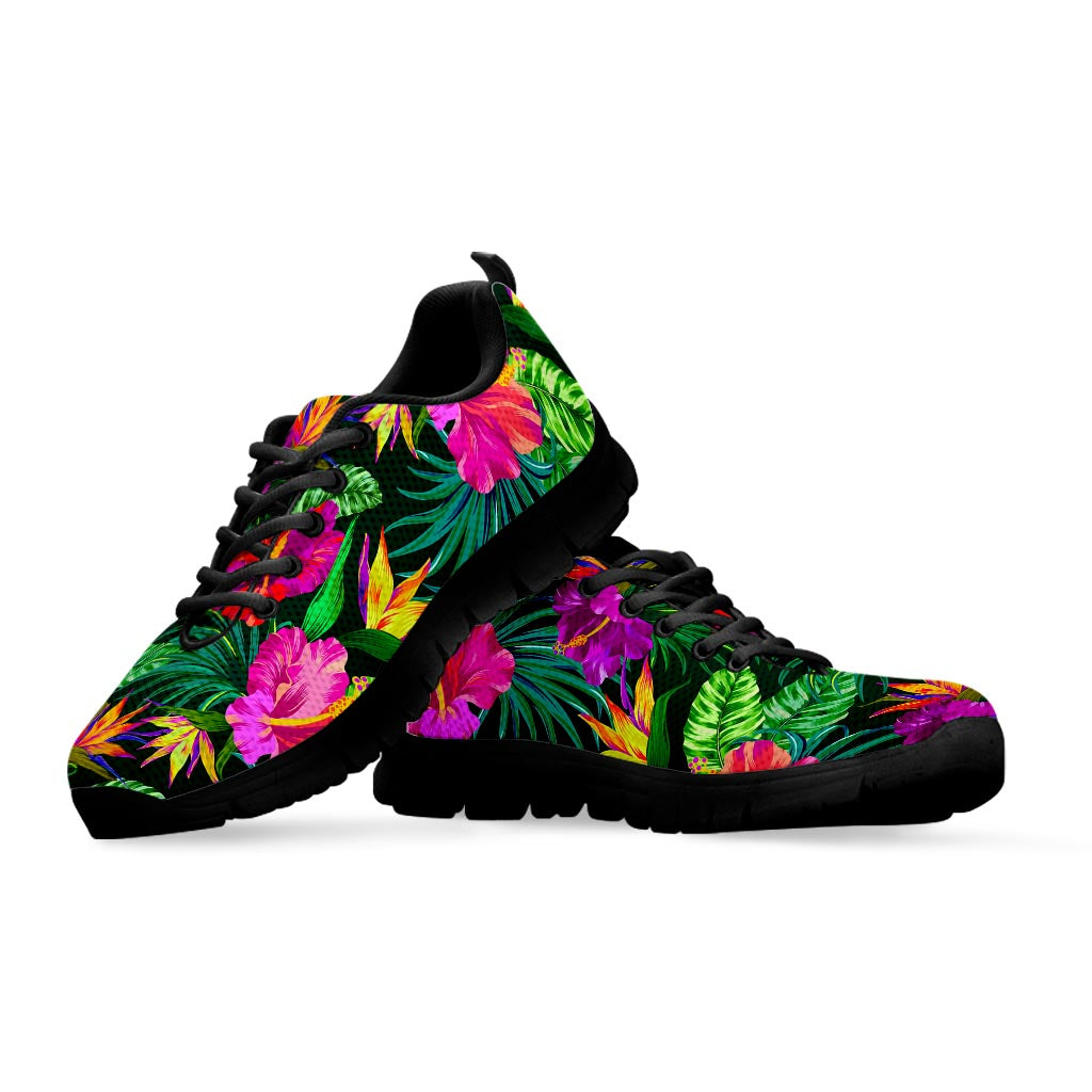 Purple Tropical Pattern Print Black Running Shoes