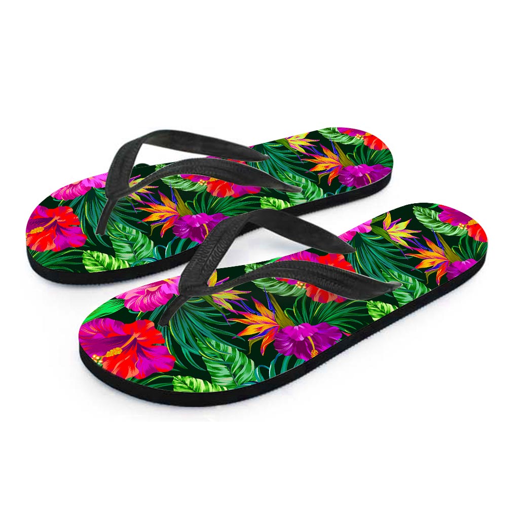 Purple Tropical Pattern Print Flip Flops