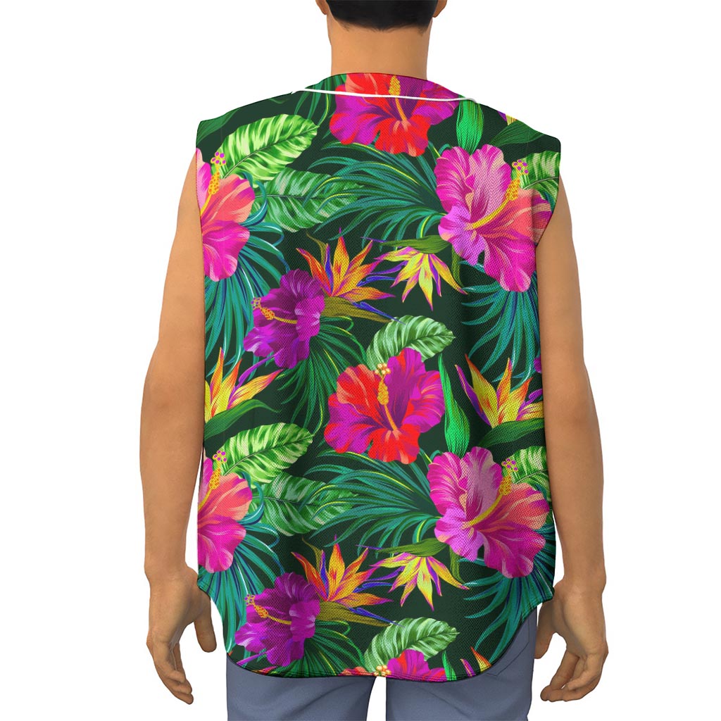 Purple Tropical Pattern Print Sleeveless Baseball Jersey