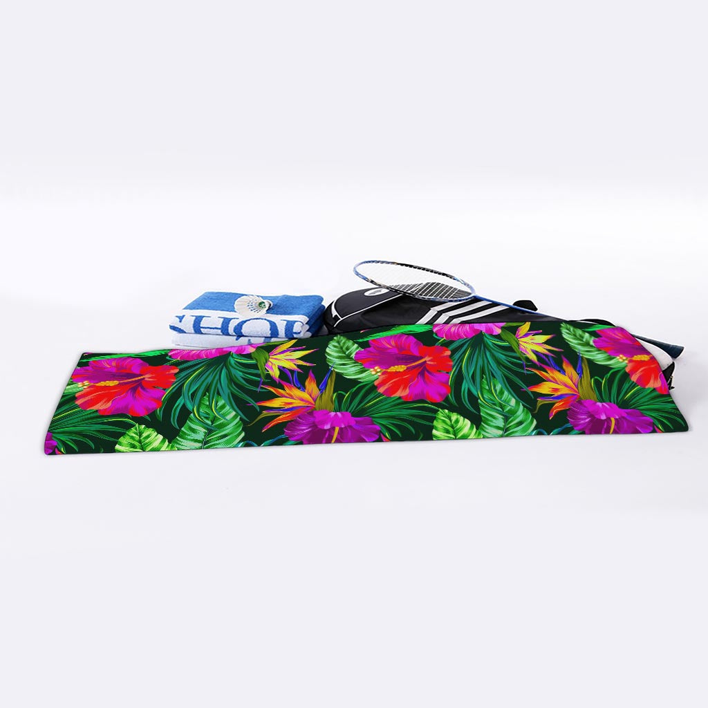 Purple Tropical Pattern Print Sports Towel