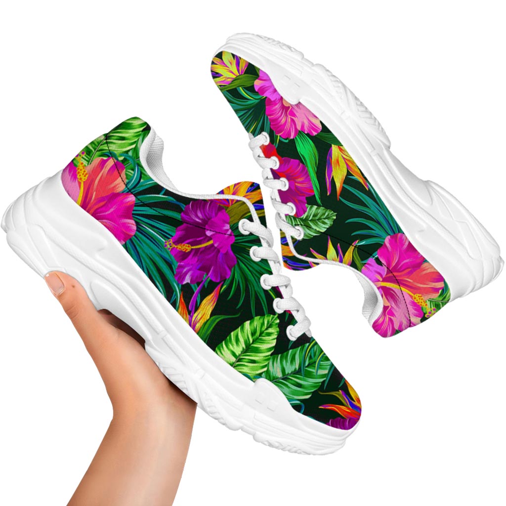 Purple Tropical Pattern Print White Chunky Shoes