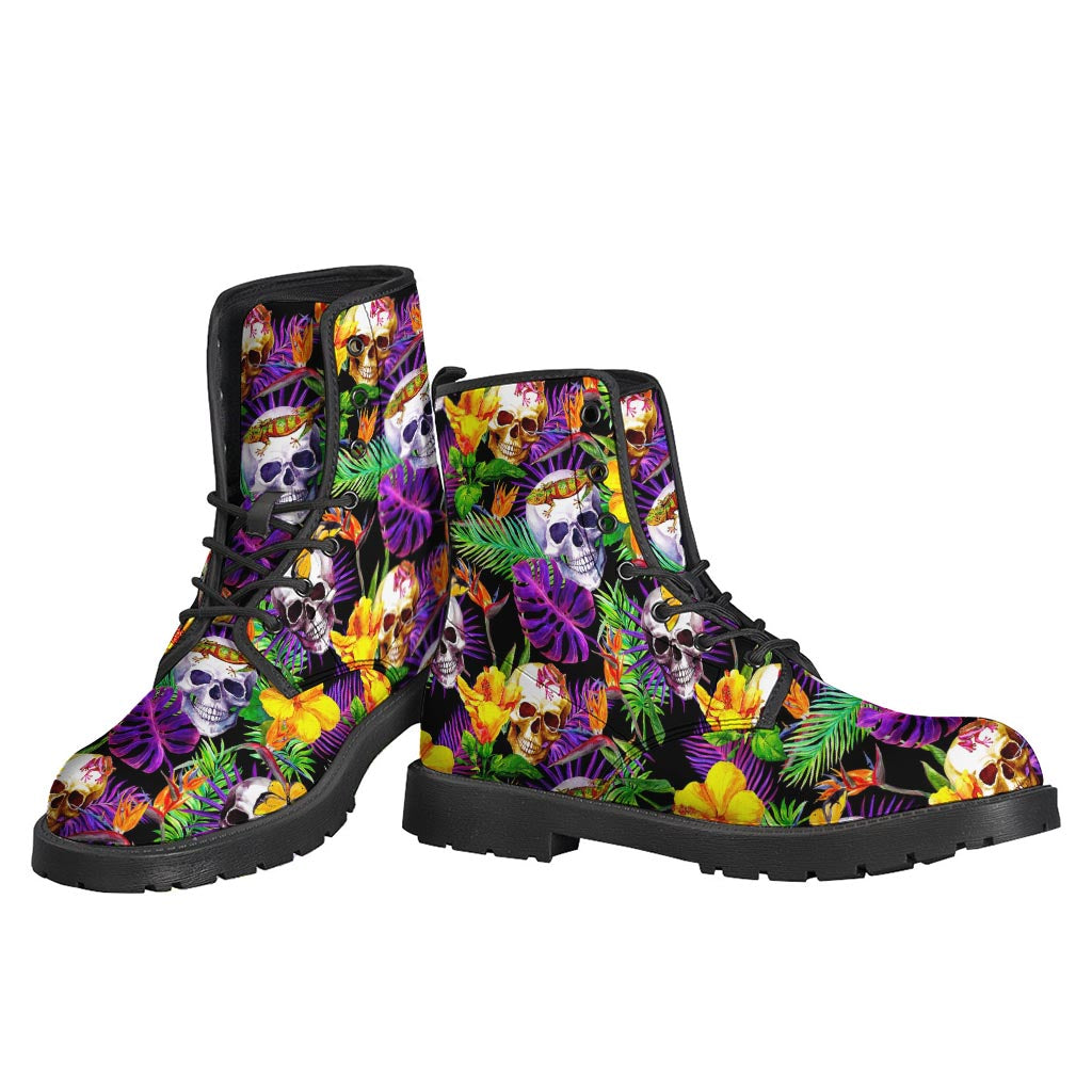 Purple Tropical Skull Pattern Print Backpack