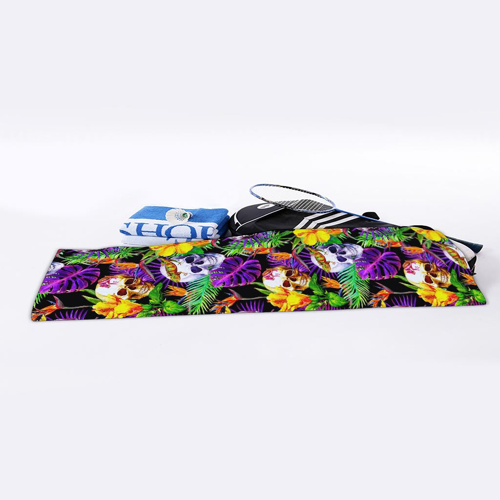 Purple Tropical Skull Pattern Print Sports Towel