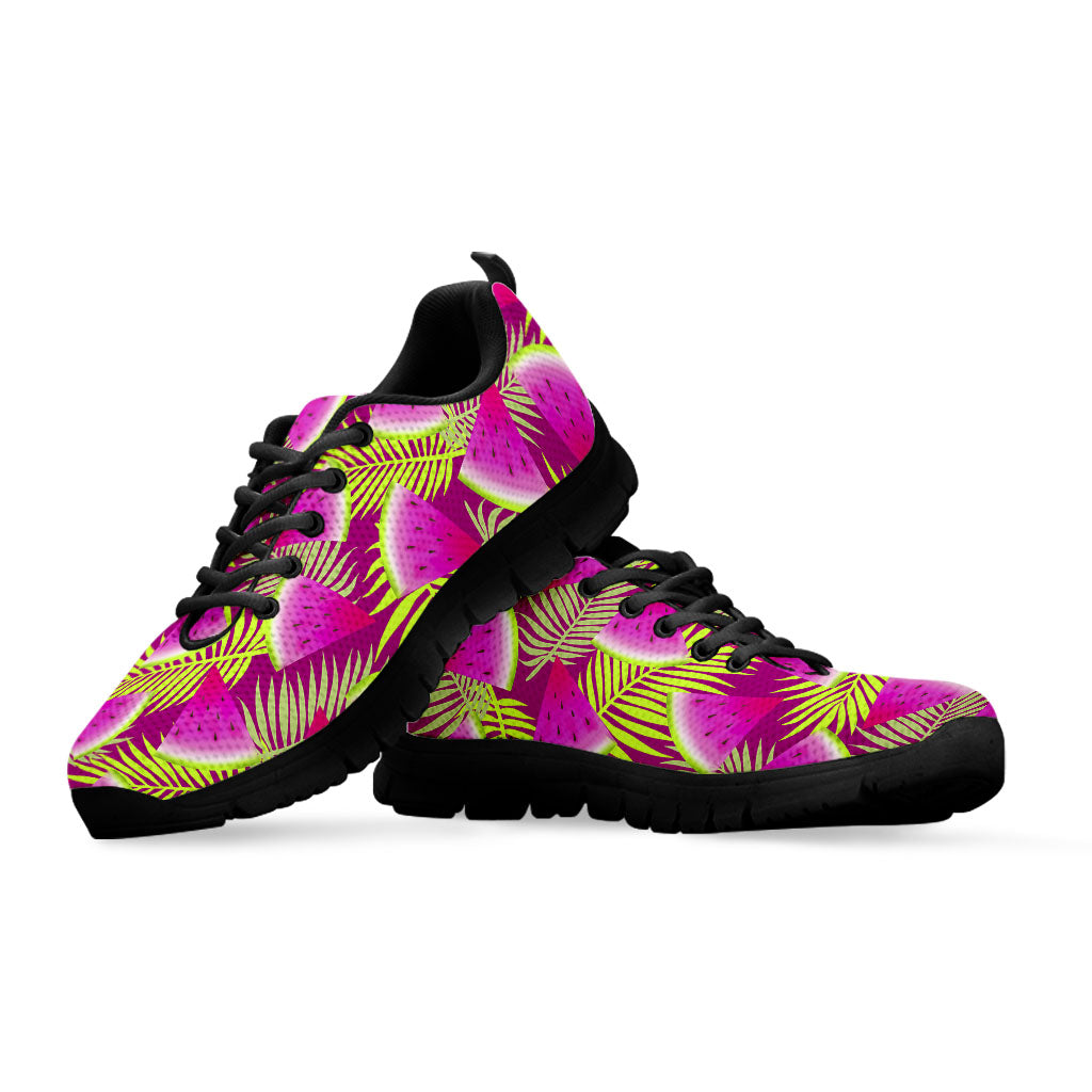 Purple Tropical Watermelon Pattern Print Black Running Shoes