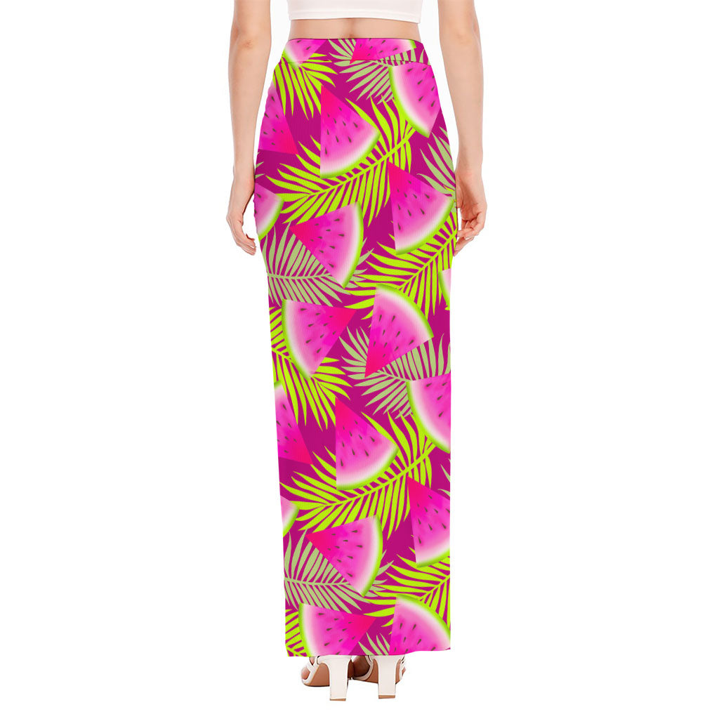 Purple Tropical Watermelon Pattern Print High Slit Maxi Skirt