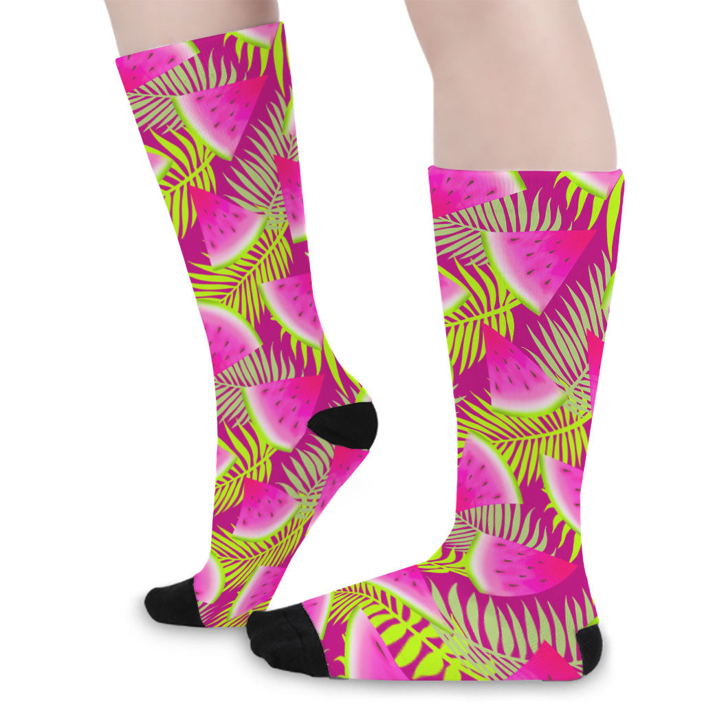 Purple Tropical Watermelon Pattern Print Long Socks