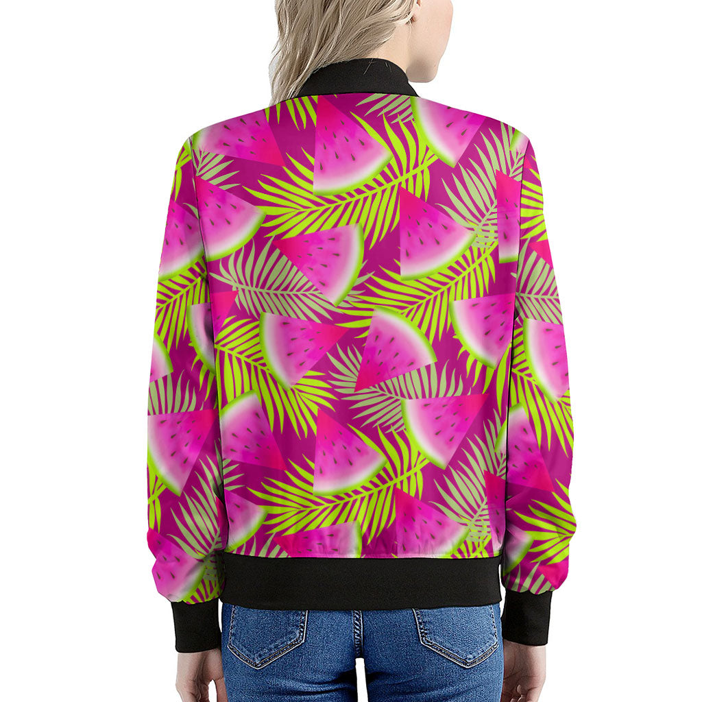 Purple Tropical Watermelon Pattern Print Women's Bomber Jacket