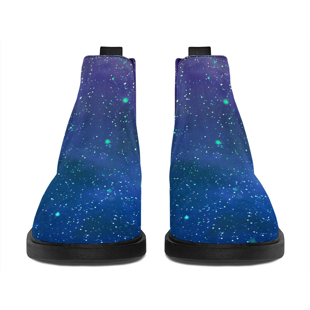 Purple Turquoise Galaxy Space Print Flat Ankle Boots