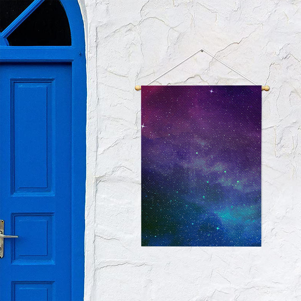 Purple Turquoise Galaxy Space Print Garden Flag